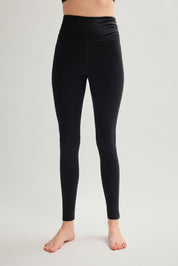 Black Compressive Pleated Waistband Legging