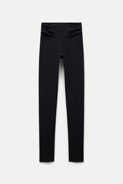 Black Compressive Pleated Waistband Legging